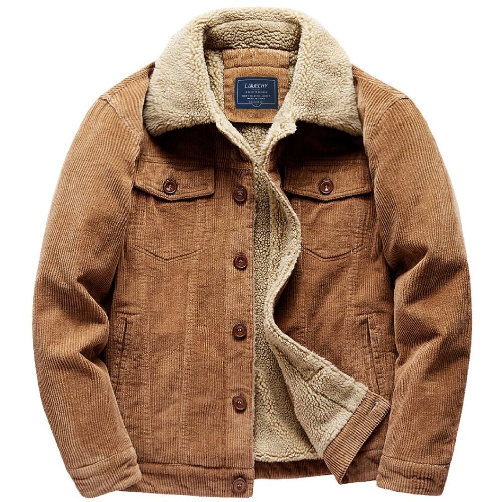 Men's Corduroy Sherpa Lined Trucker Jacket Warm Winter Coat